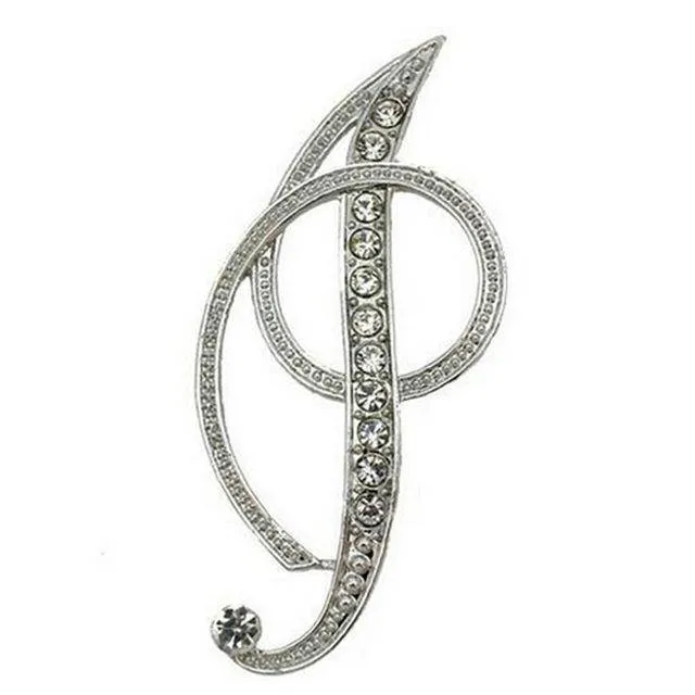 Silver A-N Letter Crystal metal Brooch