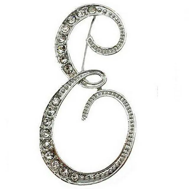 Silver A-N Letter Crystal metal Brooch