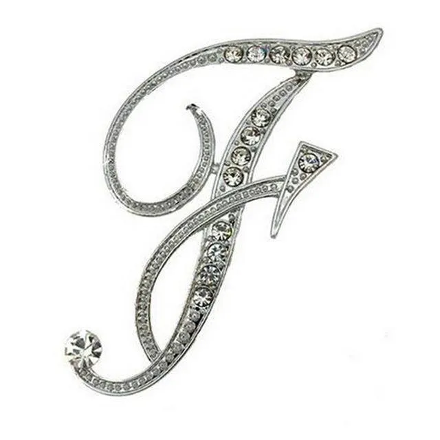 Silver A-N Letter Crystal metal Brooch