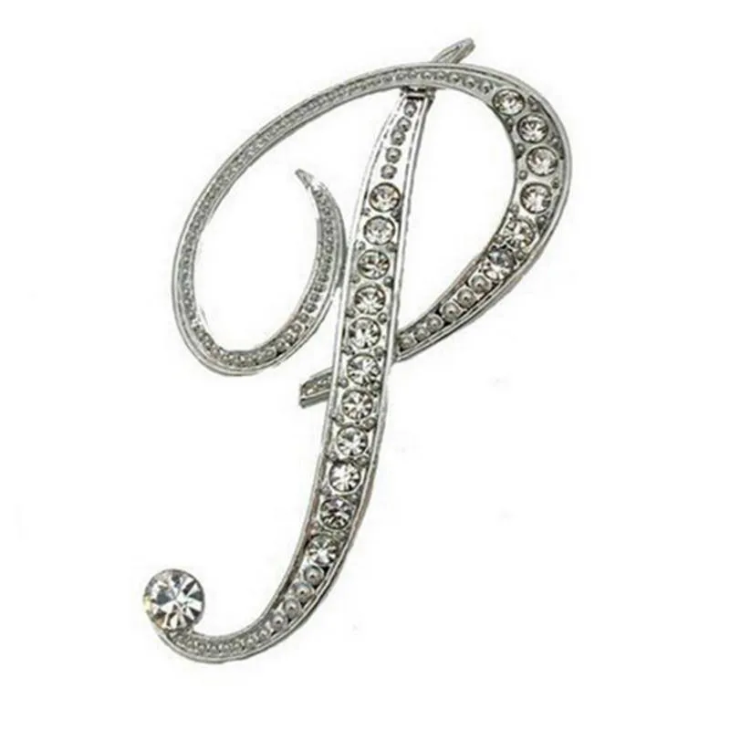 Silver O-Z Letter Crystal metal Brooch