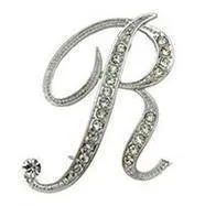 Silver O-Z Letter Crystal metal Brooch