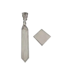 Sliver Grey Necktie Cravat with Sliver Diamonds Ring and Handkerchief Set