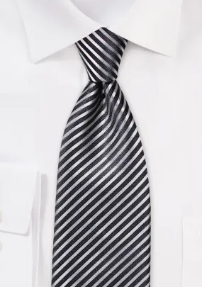 Smoke Gray and Charcoal Narrow Striped Necktie