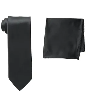 Solid Black Tie and Hanky