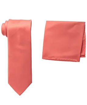 Solid Coral Tie and Hanky