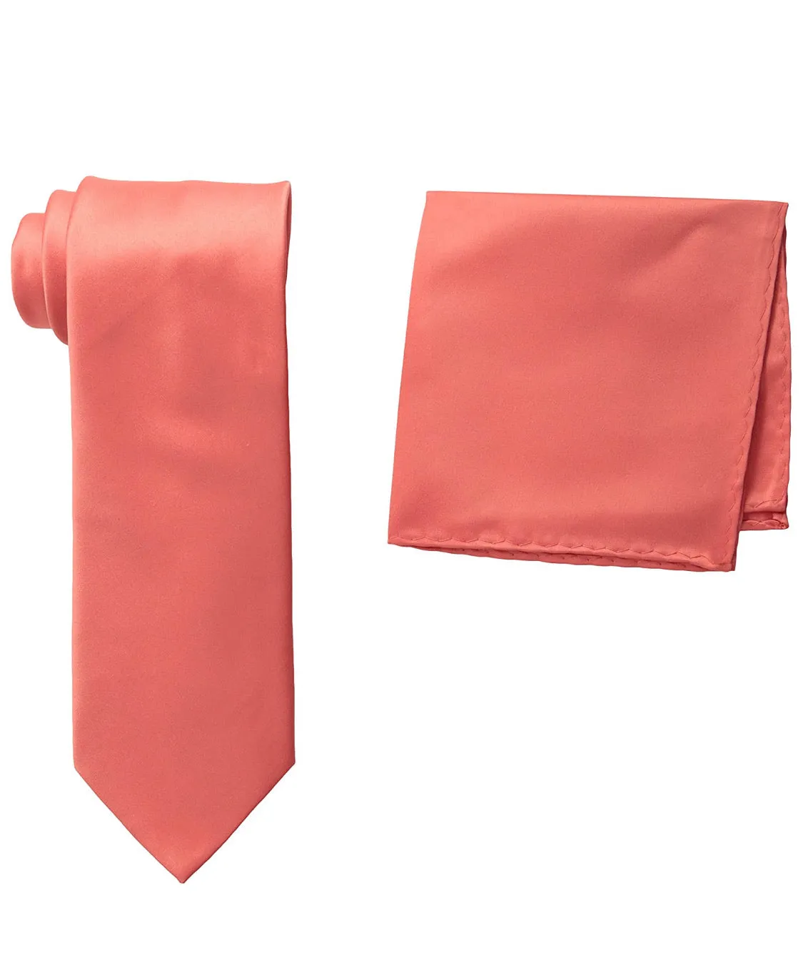 Solid Coral Tie and Hanky