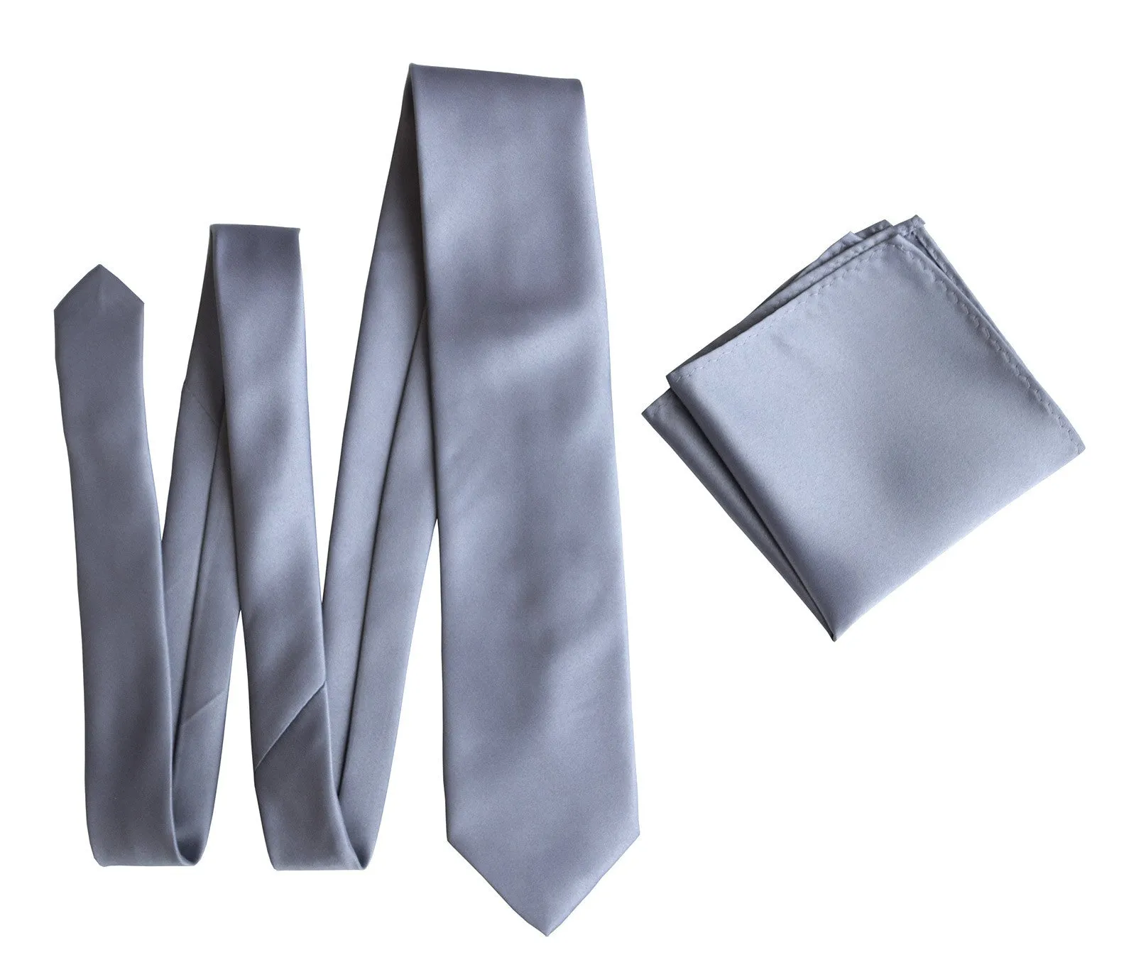 Steel Blue Necktie. Solid Color Blue-Gray Satin Finish Tie, No Print