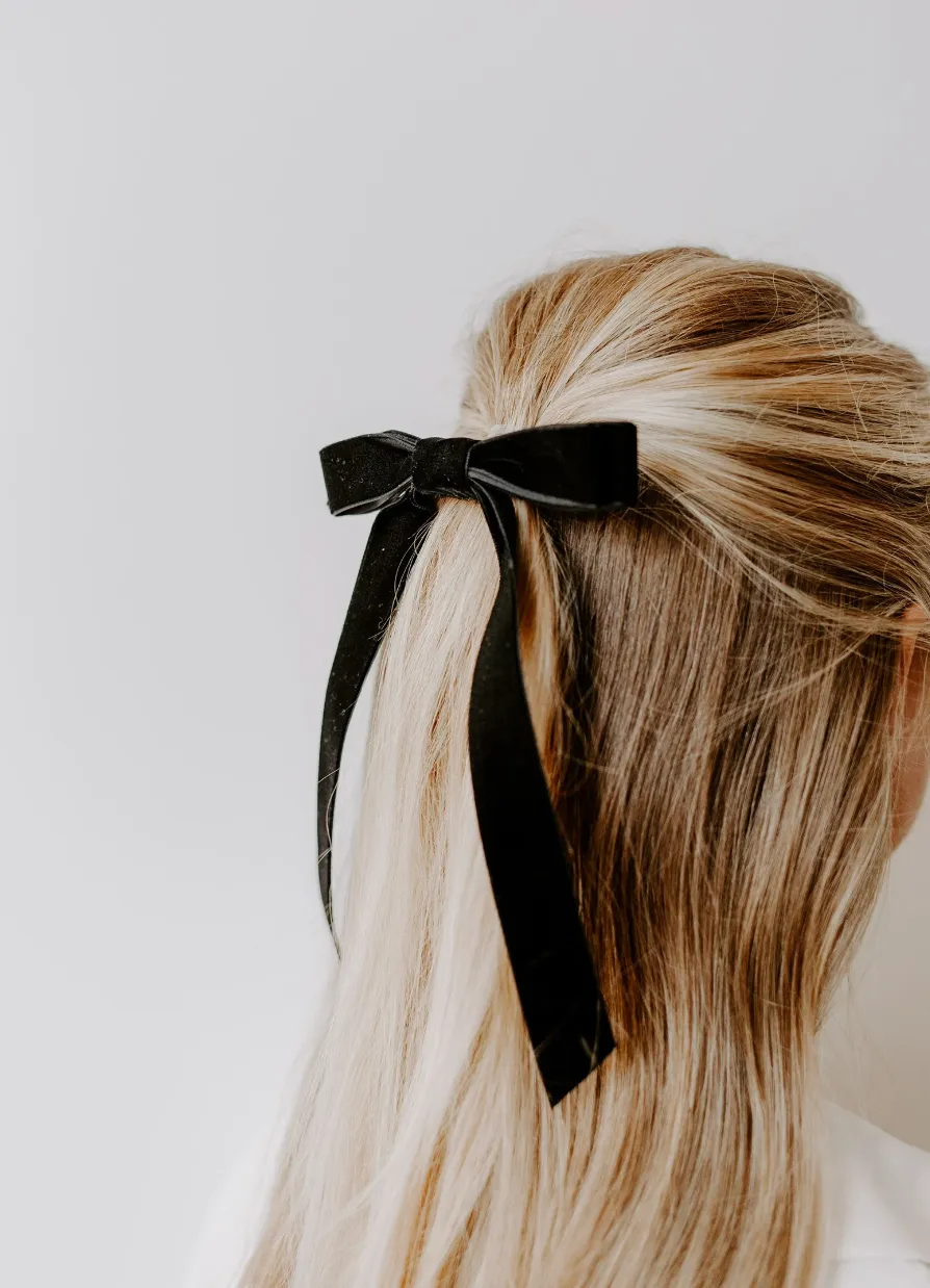 The Standard Velvet Long Bow | Upscale Bows for Women | Standard Bow with Tails | Luxury Designer Hair Bows | Made to Order