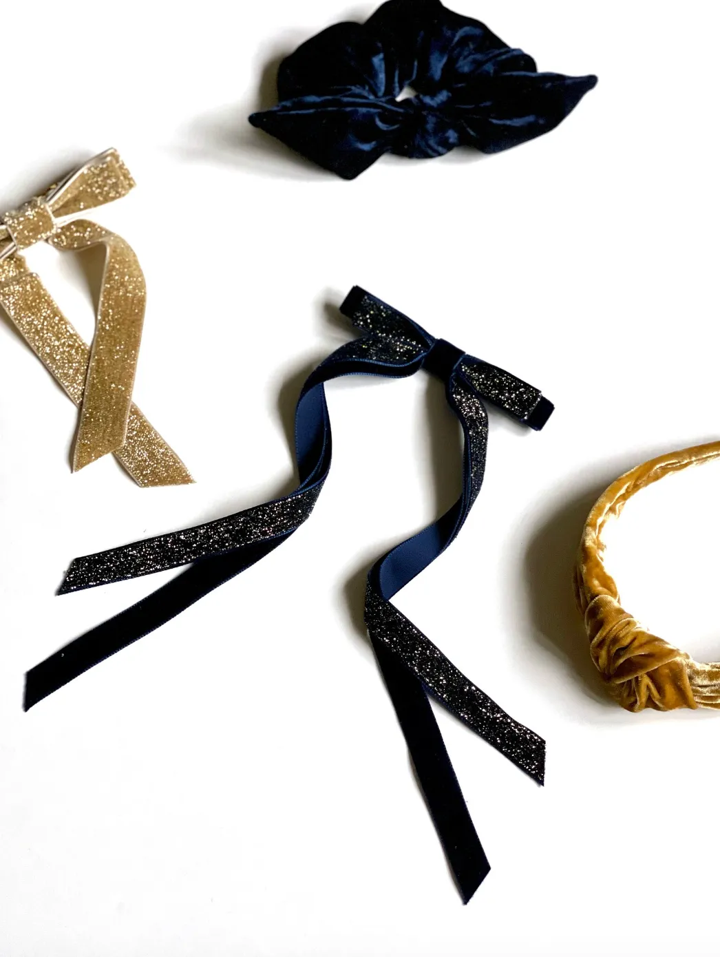 Twilight Tinsel | Velvet Skinny Long Bow | New Year Eve Bow | Bow Clip Barrette Hair Ties | Luxury Designer Hair Bows | Made to Order