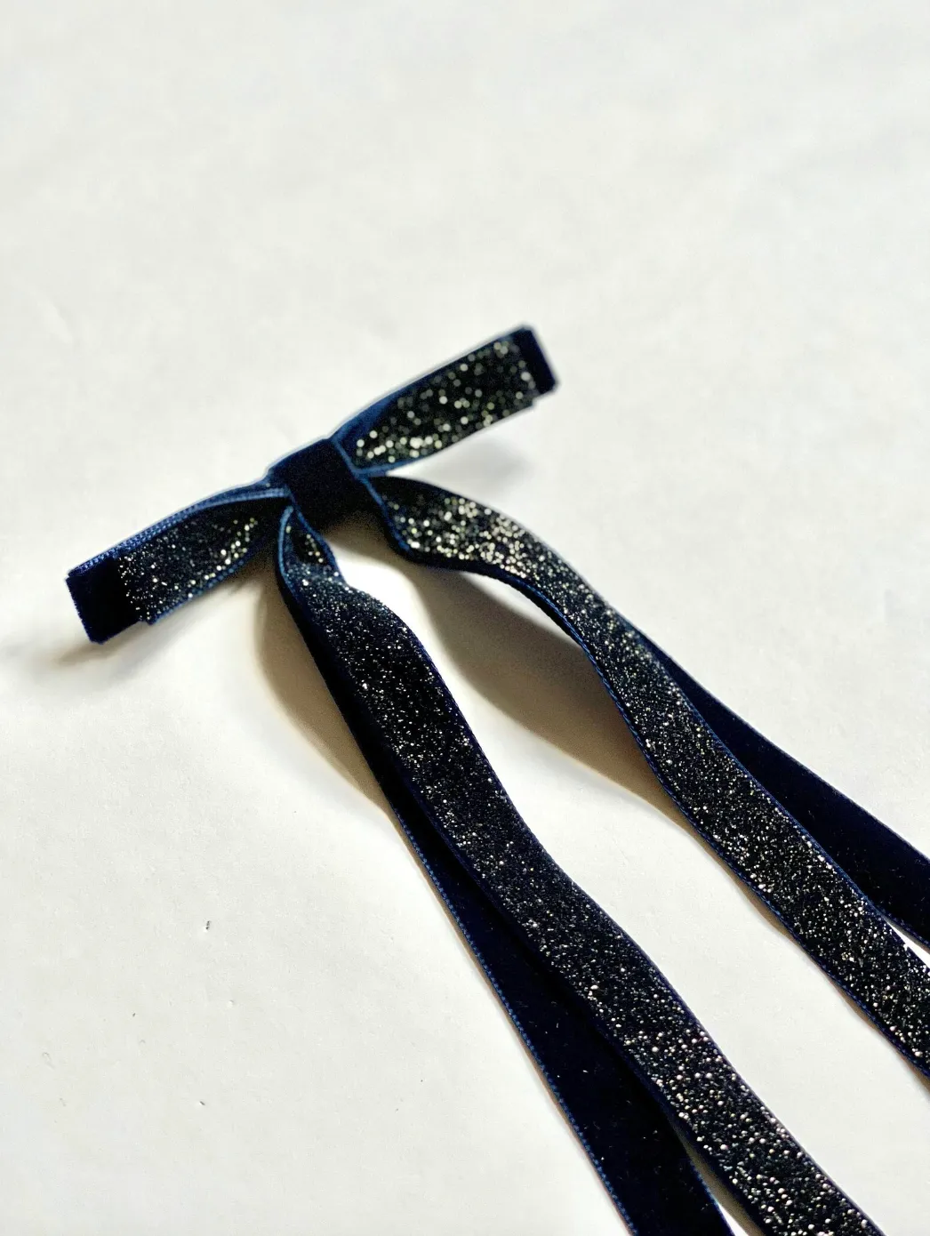 Twilight Tinsel | Velvet Skinny Long Bow | New Year Eve Bow | Bow Clip Barrette Hair Ties | Luxury Designer Hair Bows | Made to Order