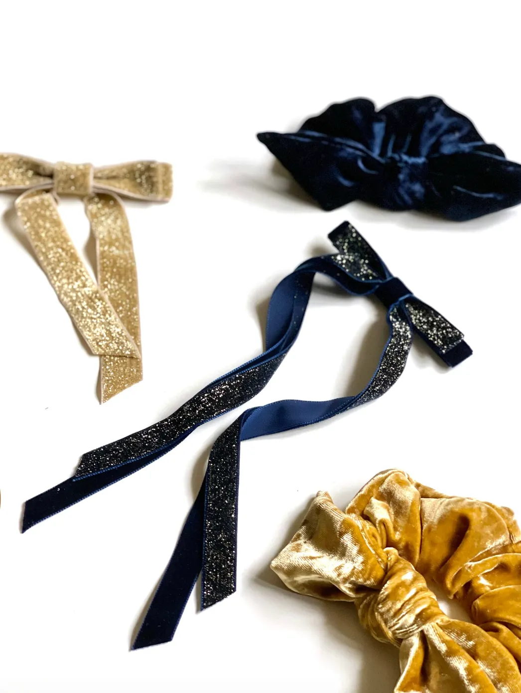 Twilight Tinsel | Velvet Skinny Long Bow | New Year Eve Bow | Bow Clip Barrette Hair Ties | Luxury Designer Hair Bows | Made to Order