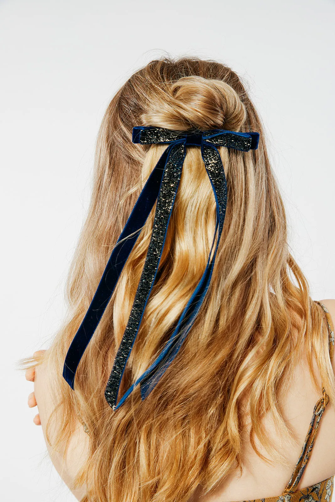 Twilight Tinsel | Velvet Skinny Long Bow | New Year Eve Bow | Bow Clip Barrette Hair Ties | Luxury Designer Hair Bows | Made to Order