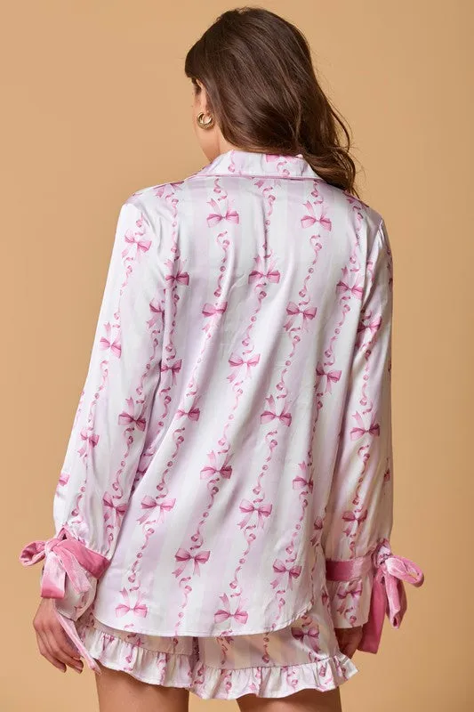 Velvet Bows Pink Pajama Top