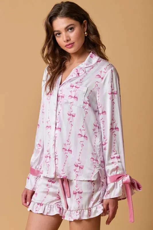 Velvet Bows Pink Pajama Top