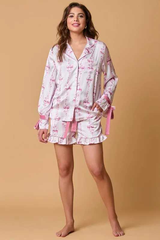 Velvet Bows Pink Pajama Top