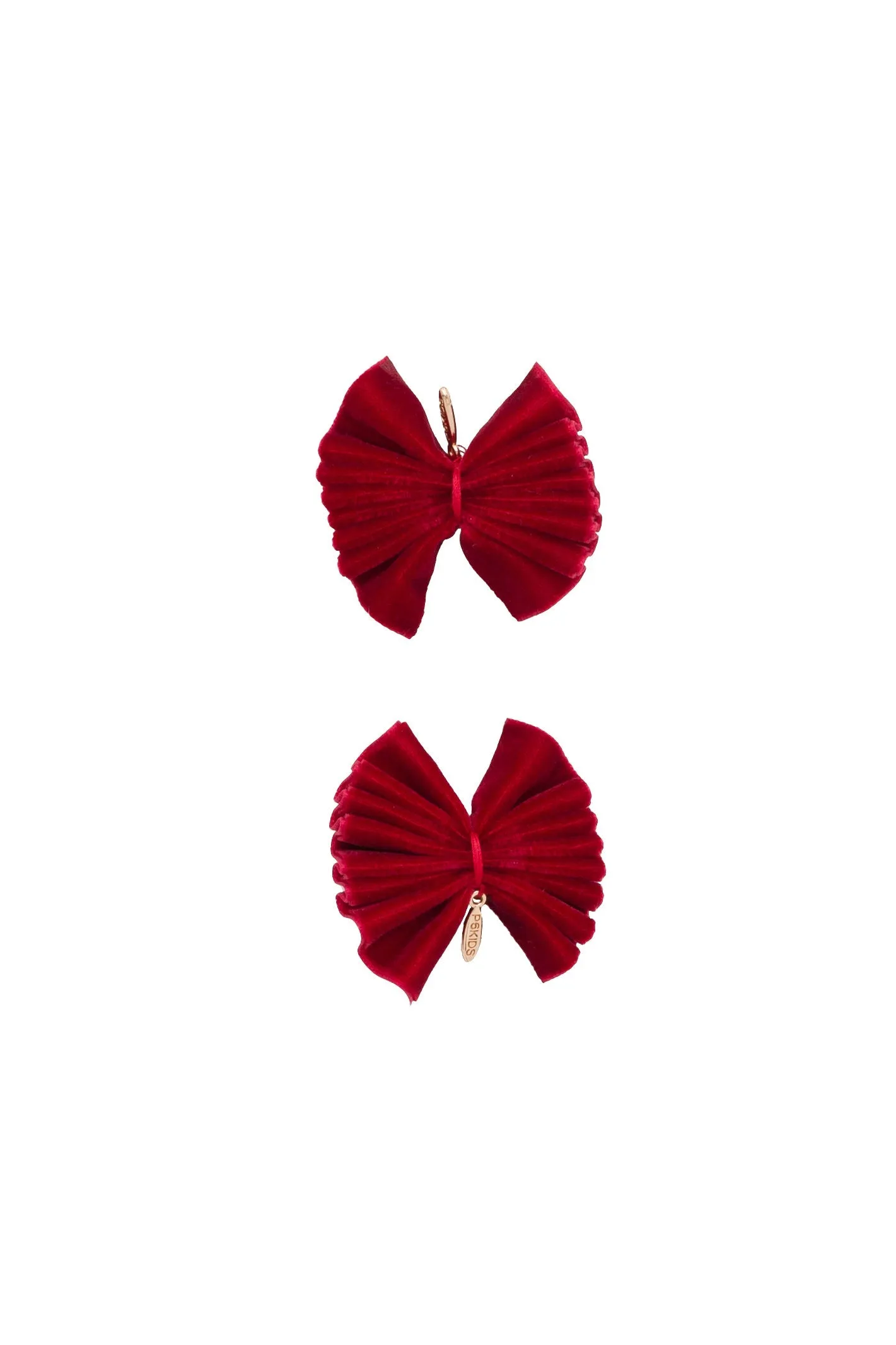 Velvet Pleated Butterfly Bow Clip Set - Red (Handmade in the USA!)