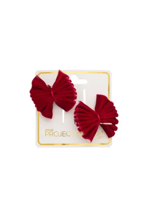 Velvet Pleated Butterfly Bow Clip Set - Red (Handmade in the USA!)