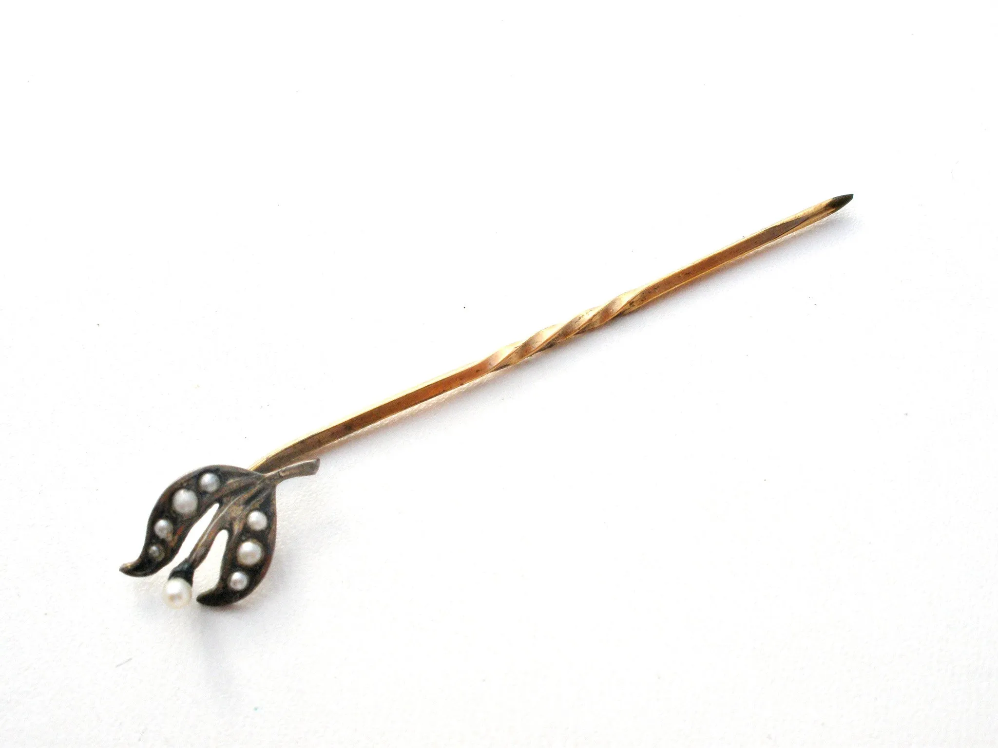 Victorian 10K Yellow Gold Pearl Stick Pin Antique