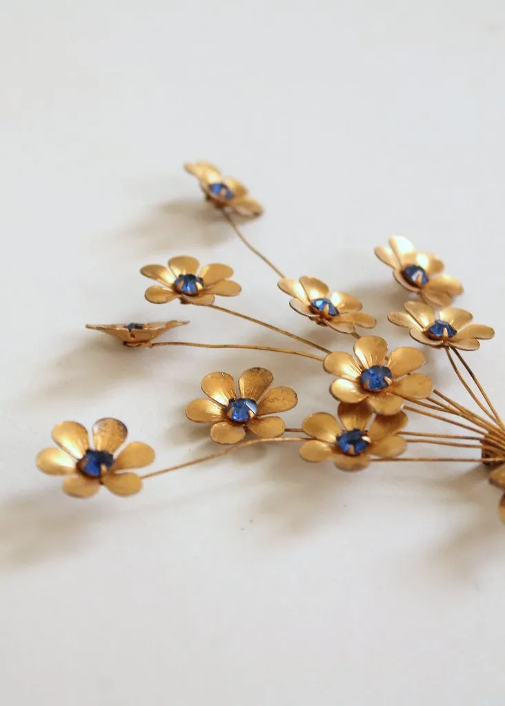 Vintage 1940s Oversized Brass Flower Brooch