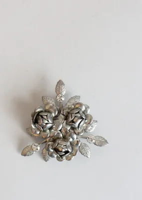 Vintage 1950s Roses and Rhinestones Brooch Pendant