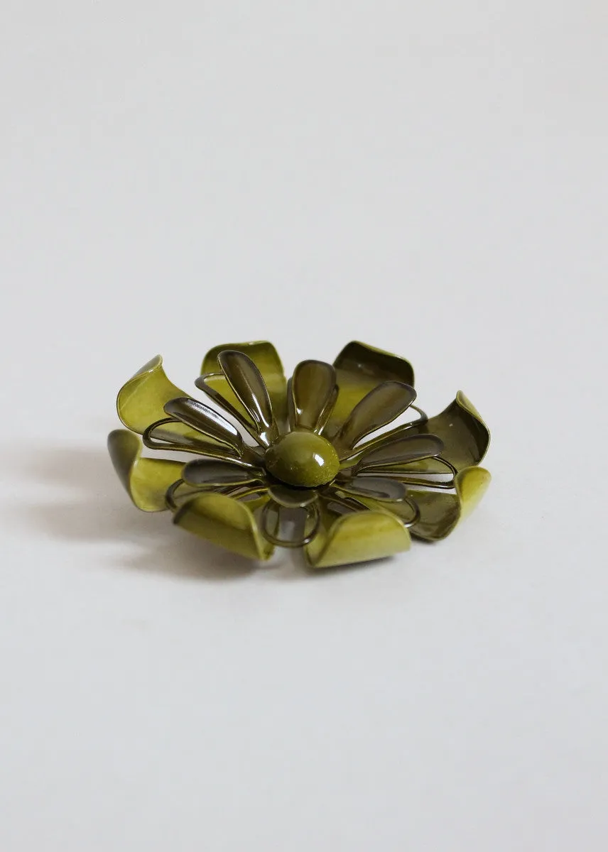 Vintage 1960s MOD Green Enamel Flower Brooch