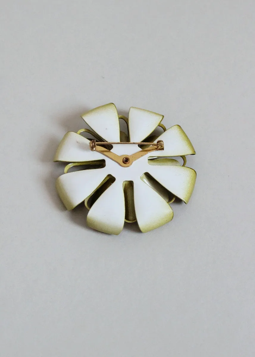 Vintage 1960s MOD Green Enamel Flower Brooch