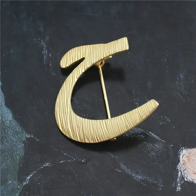 Vintage Gold Frosted Arabic Letters Brooches Pins