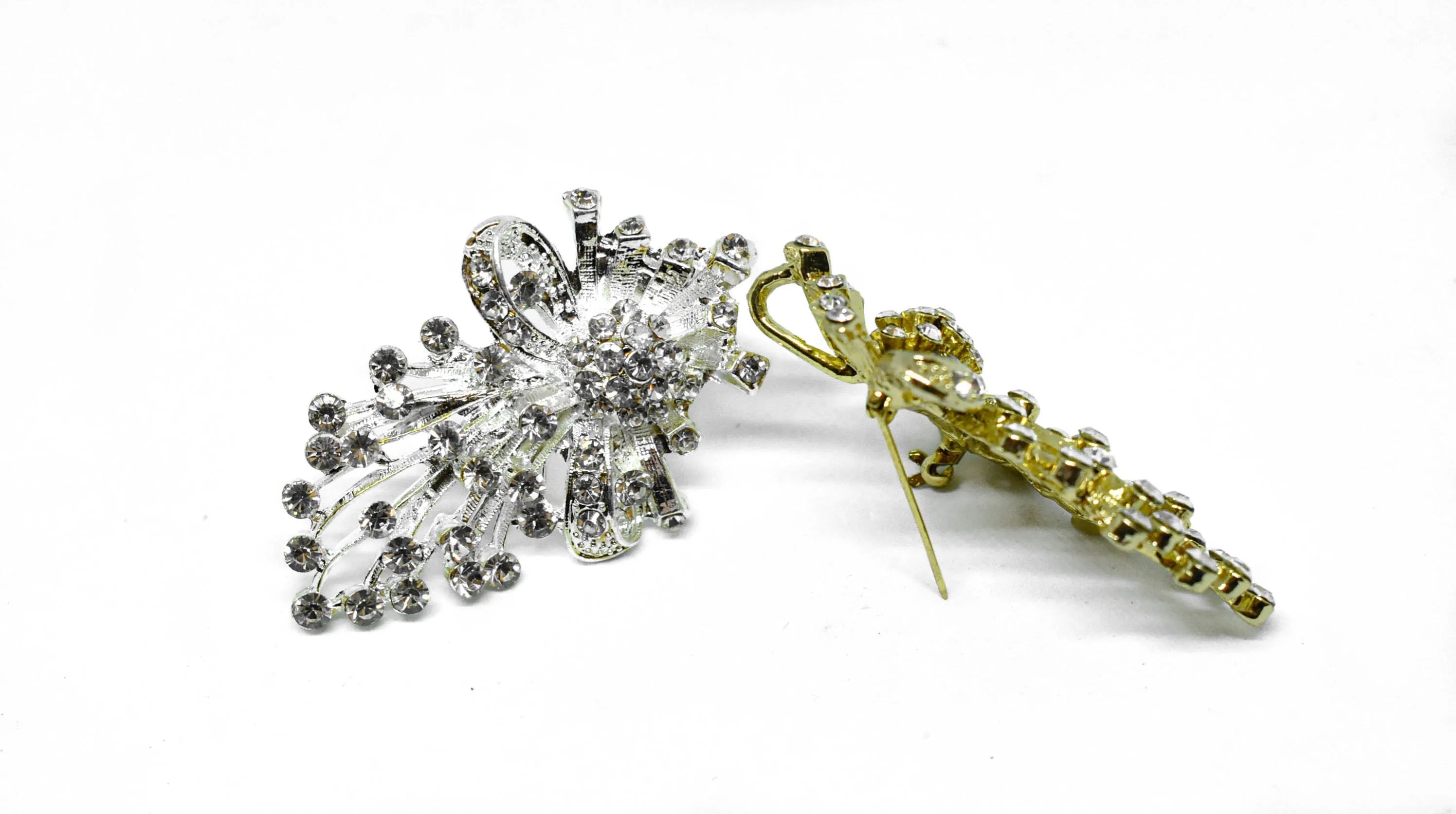 Vintage Style Rhinestone Crystal Brooch 2.75" x 1.75"