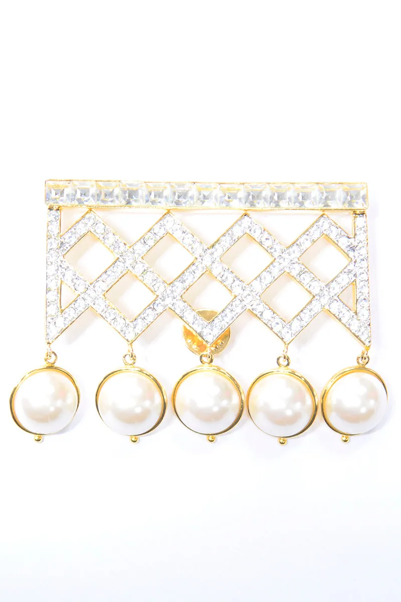 Vintage Valentino Garavani Dangle Pearl Crystal Brooch