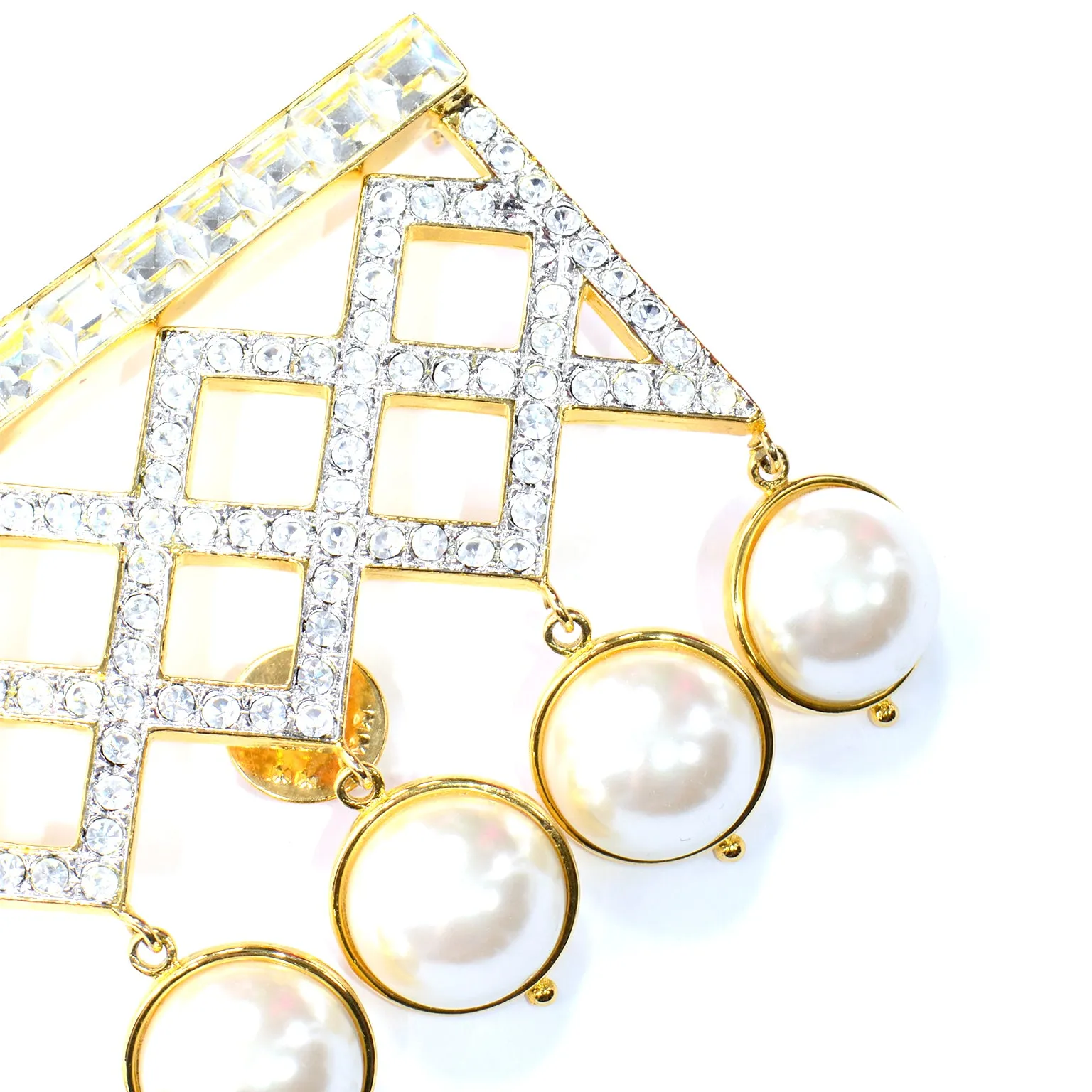 Vintage Valentino Garavani Dangle Pearl Crystal Brooch