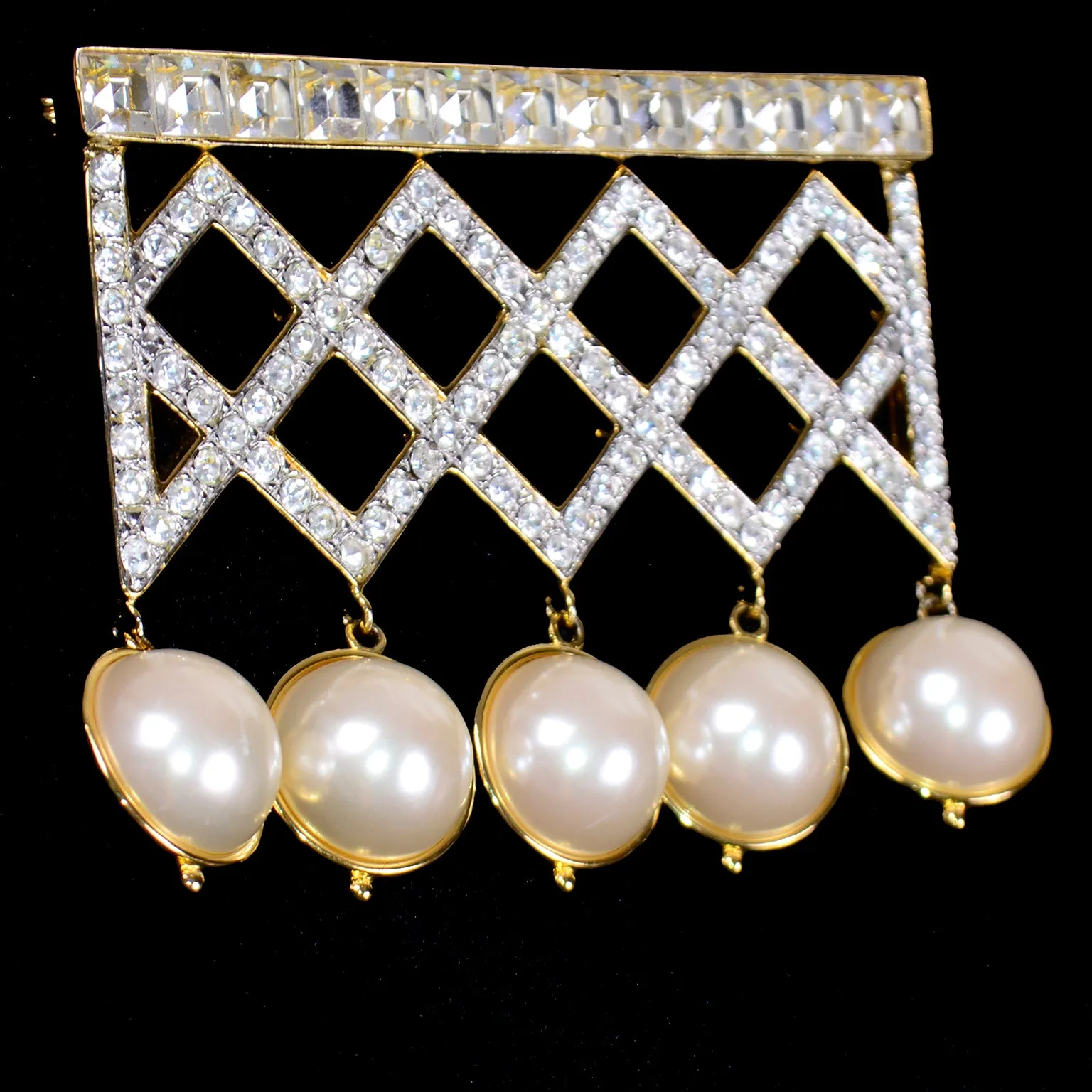 Vintage Valentino Garavani Dangle Pearl Crystal Brooch