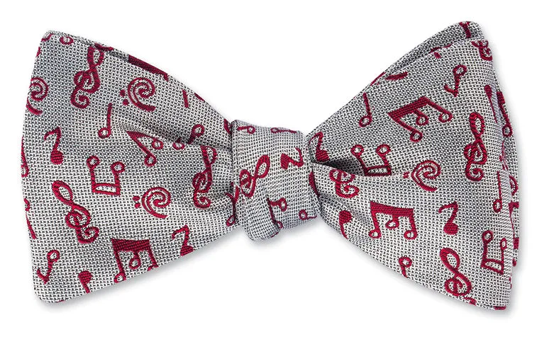 White/Red Music Notes Bow Tie - B4798