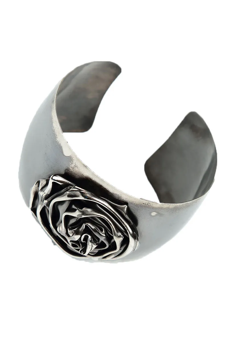 Wide Rose Metal Cuff Bracelet