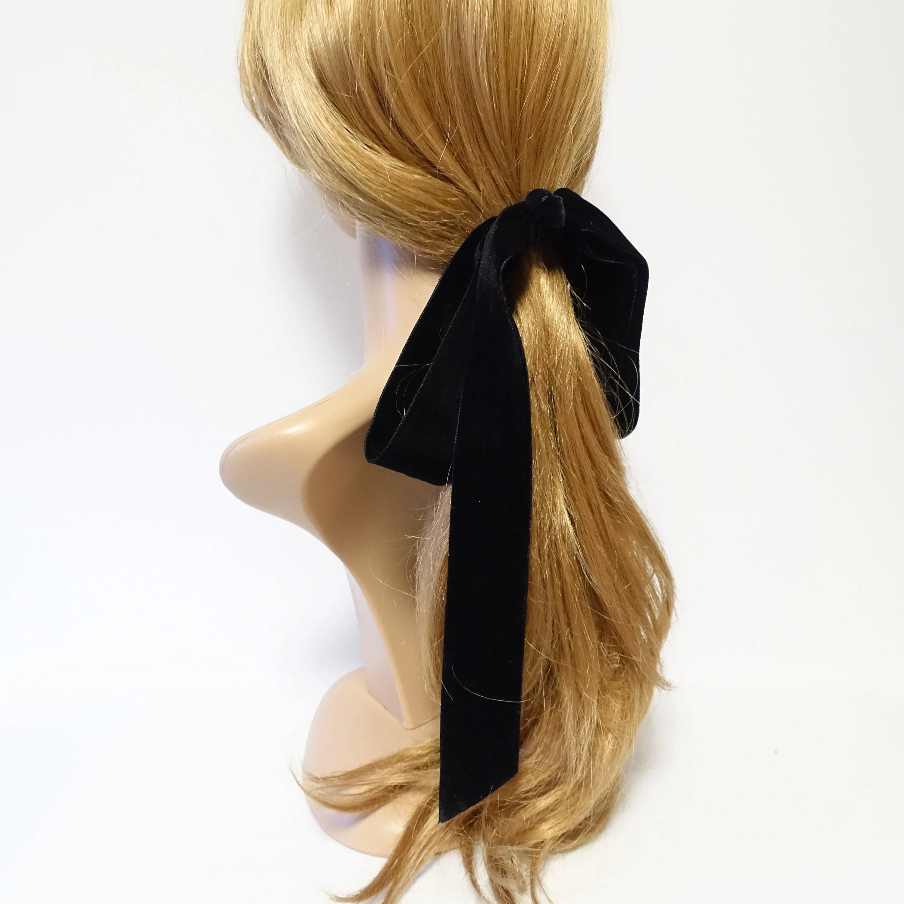 Wide velvet long tail hair bow ponytail holder claw clip stylish droopy bow ponytail clip