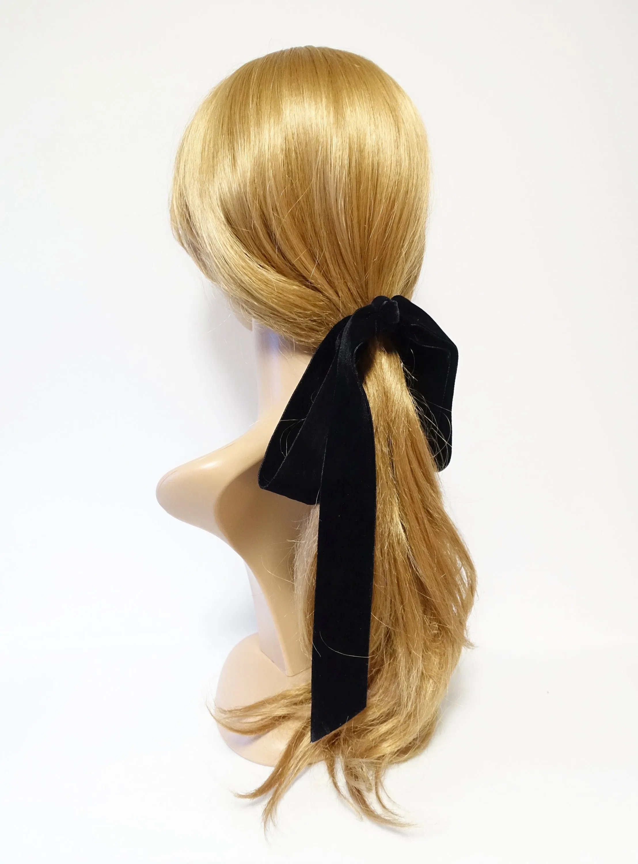 Wide velvet long tail hair bow ponytail holder claw clip stylish droopy bow ponytail clip