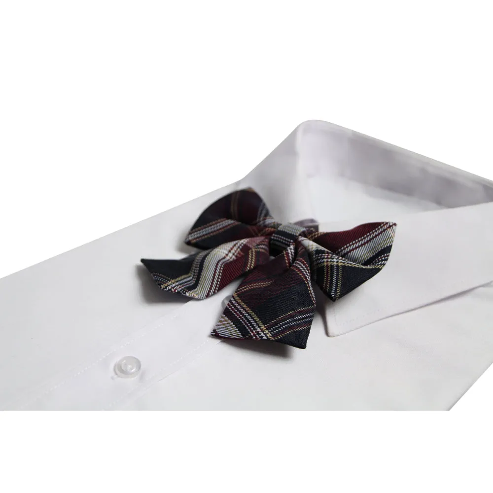 Womens Maroon & Black Tarten Patterned Shirt Collar Bow Tie