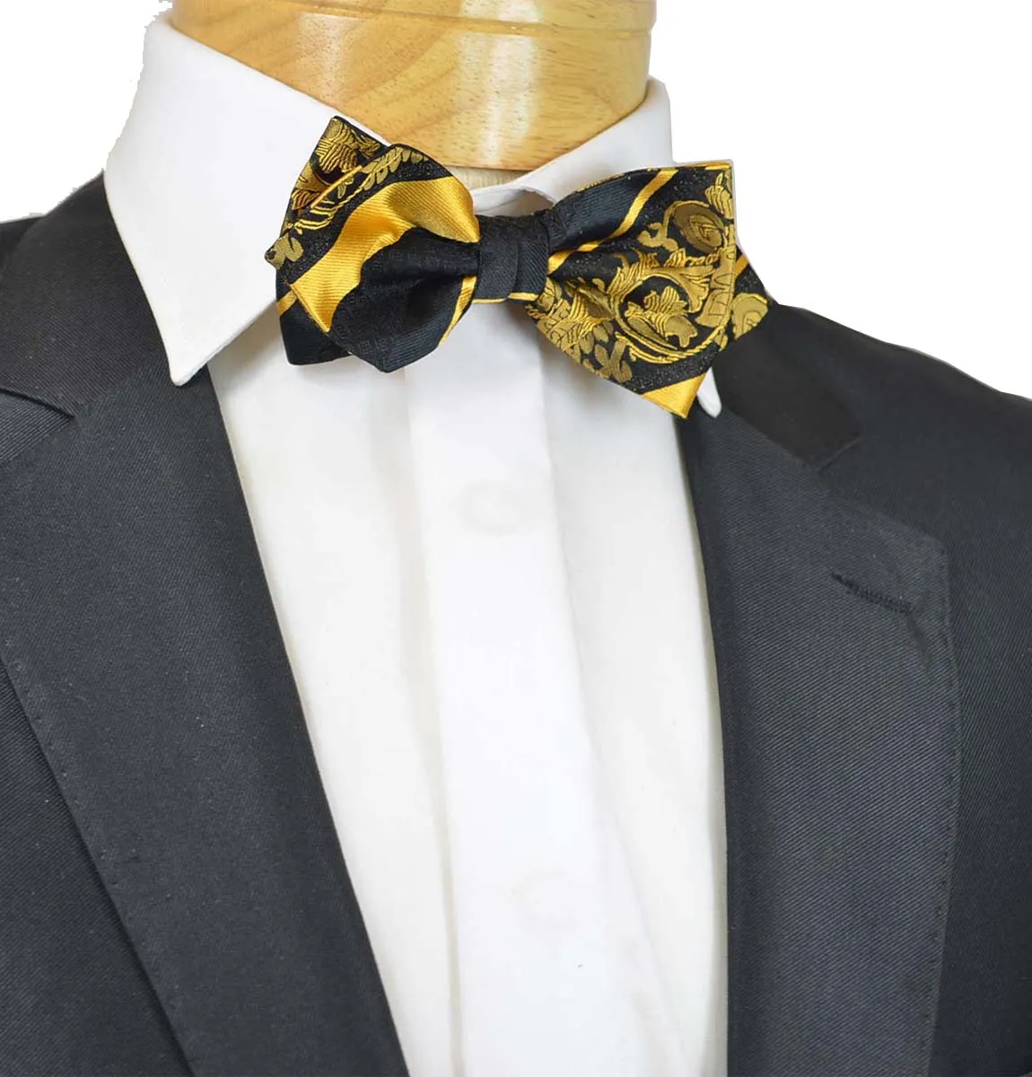 Yellow and Black Silk Diamond Bow Tie by Paul Malone